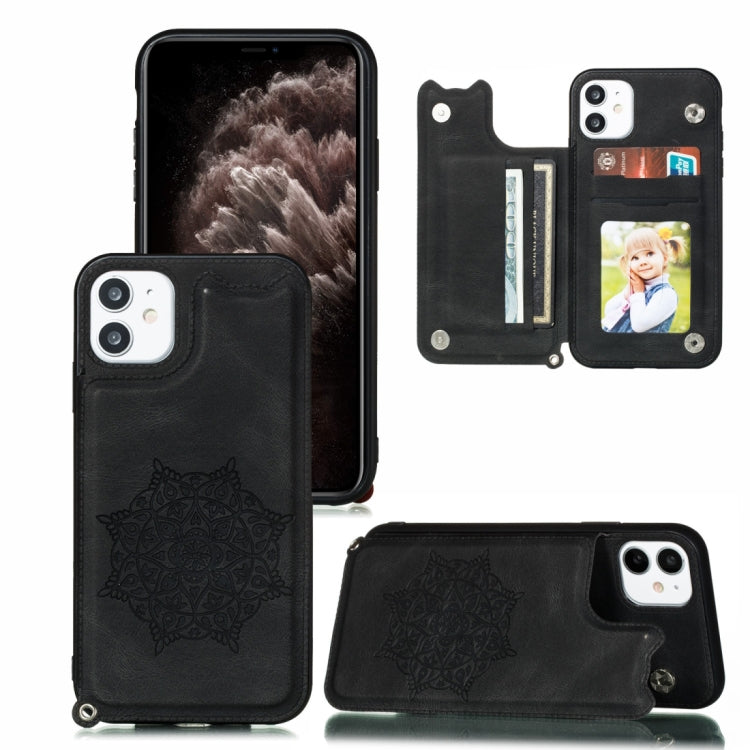For iPhone 11 Pro Max Mandala Embossed PU + TPU Case with Holder & Card Slots & Photo Frame & Hand Strap