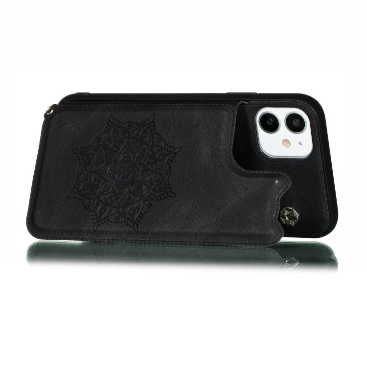 For iPhone 11 Pro Max Mandala Embossed PU + TPU Case with Holder & Card Slots & Photo Frame & Hand Strap