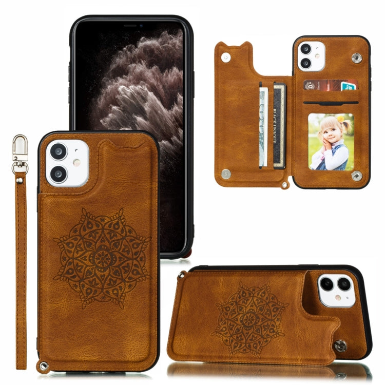 For iPhone 11 Pro Max Mandala Embossed PU + TPU Case with Holder & Card Slots & Photo Frame & Hand Strap