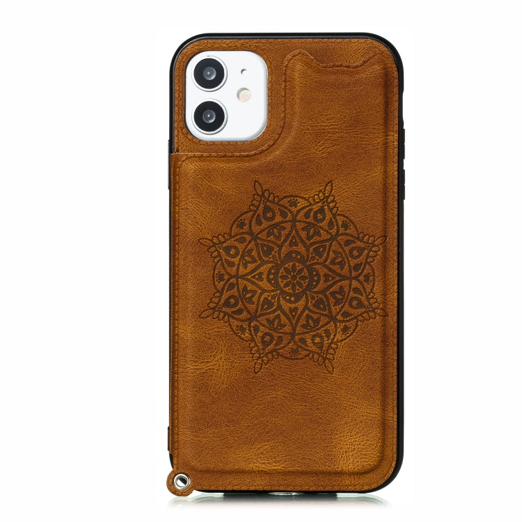 For iPhone 11 Pro Max Mandala Embossed PU + TPU Case with Holder & Card Slots & Photo Frame & Hand Strap