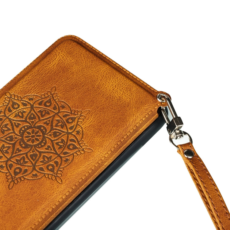 For iPhone 11 Pro Max Mandala Embossed PU + TPU Case with Holder & Card Slots & Photo Frame & Hand Strap