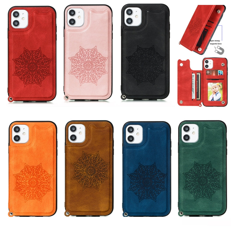For iPhone 11 Pro Max Mandala Embossed PU + TPU Case with Holder & Card Slots & Photo Frame & Hand Strap