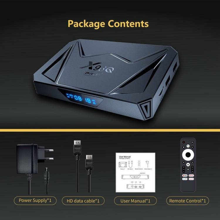 X96Q Pro+ Cortex-A55 Android 14 Octa-core CPU 4K HD Internet Set-top Box, RAM:4GB+32GB