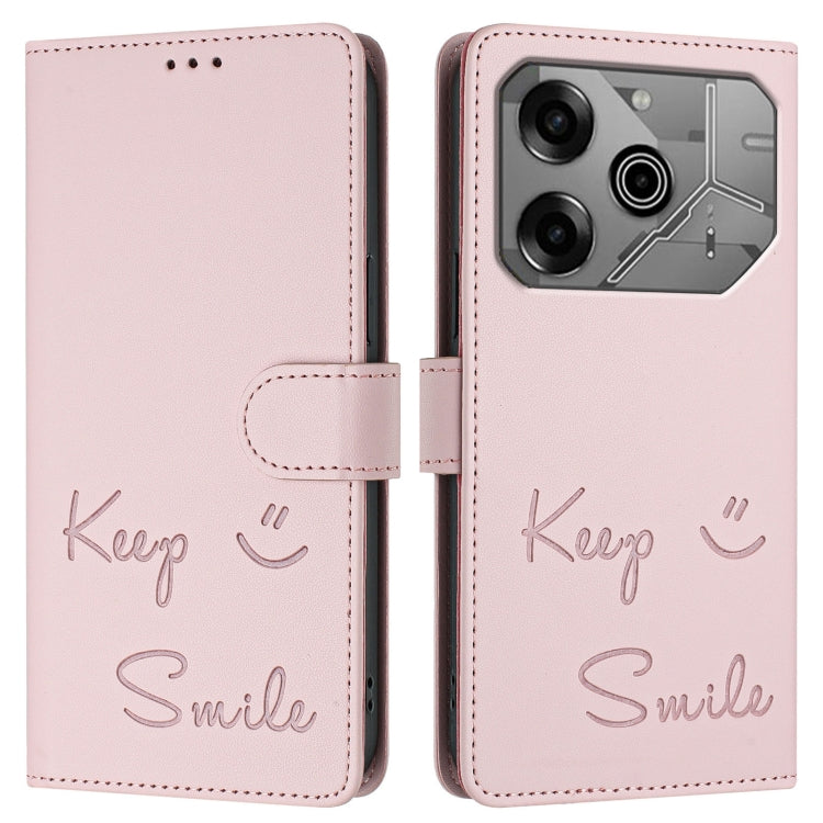 For Tecno Pova 6 Neo Smile Embossing RFID Leather Phone Case