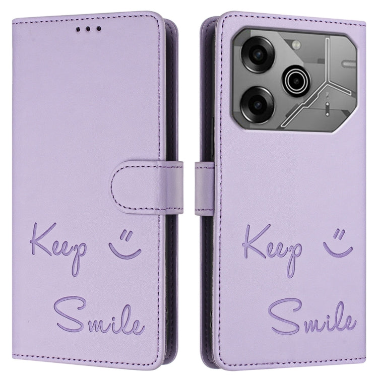 For Tecno Pova 6 Neo Smile Embossing RFID Leather Phone Case