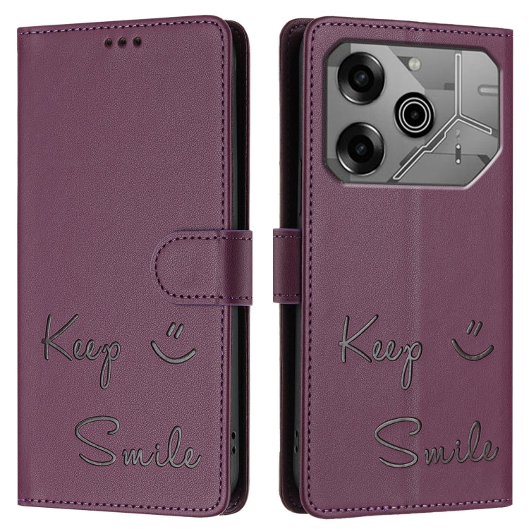 For Tecno Pova 6 Neo Smile Embossing RFID Leather Phone Case