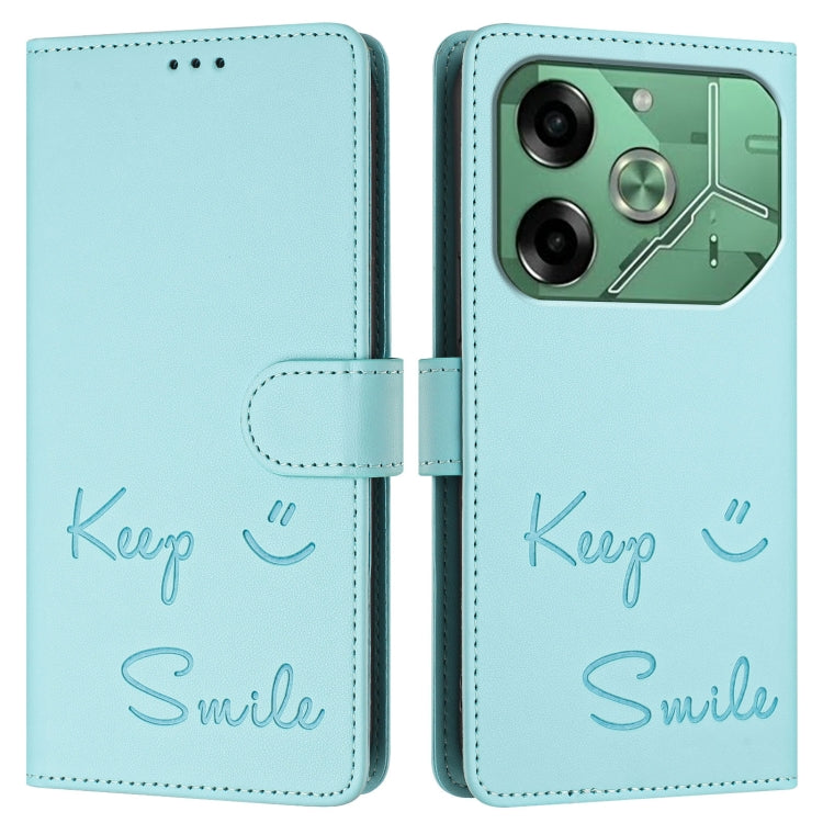For Tecno Pova 6 4G Smile Embossing RFID Leather Phone Case