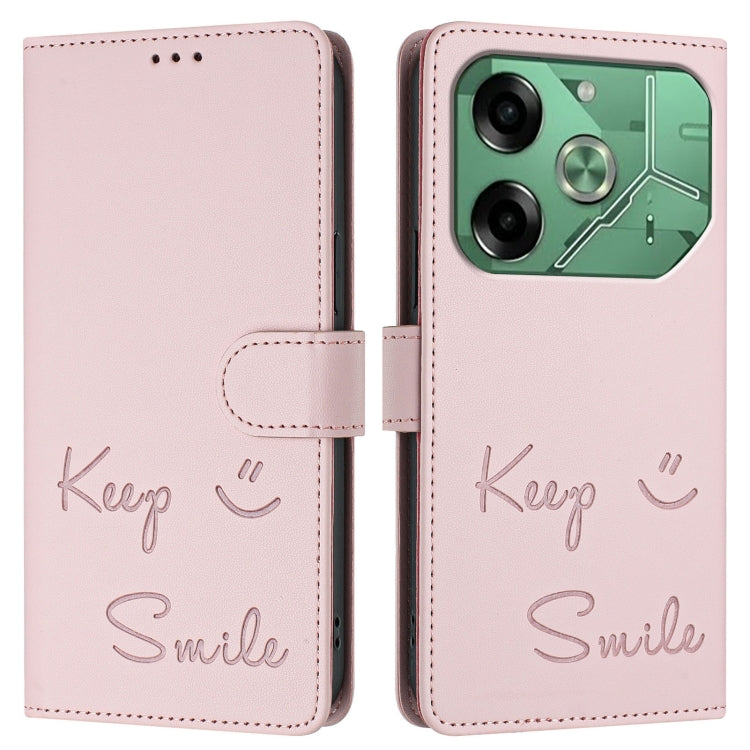 For Tecno Pova 6 4G Smile Embossing RFID Leather Phone Case