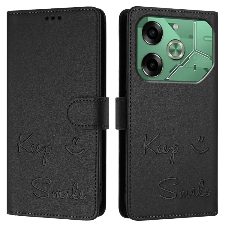 For Tecno Pova 6 4G Smile Embossing RFID Leather Phone Case