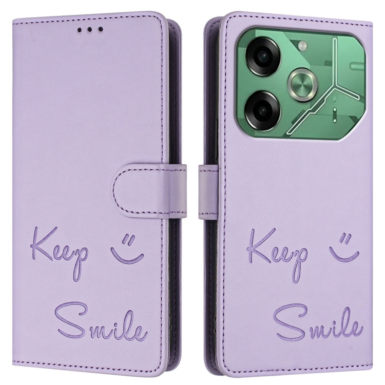 For Tecno Pova 6 4G Smile Embossing RFID Leather Phone Case