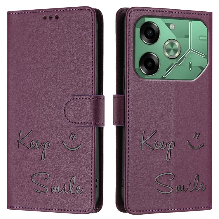 For Tecno Pova 6 4G Smile Embossing RFID Leather Phone Case