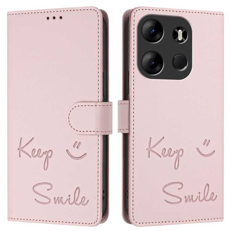 For Tecno Pop 7 / Pop 7 Pro Smile Embossing RFID Leather Phone Case