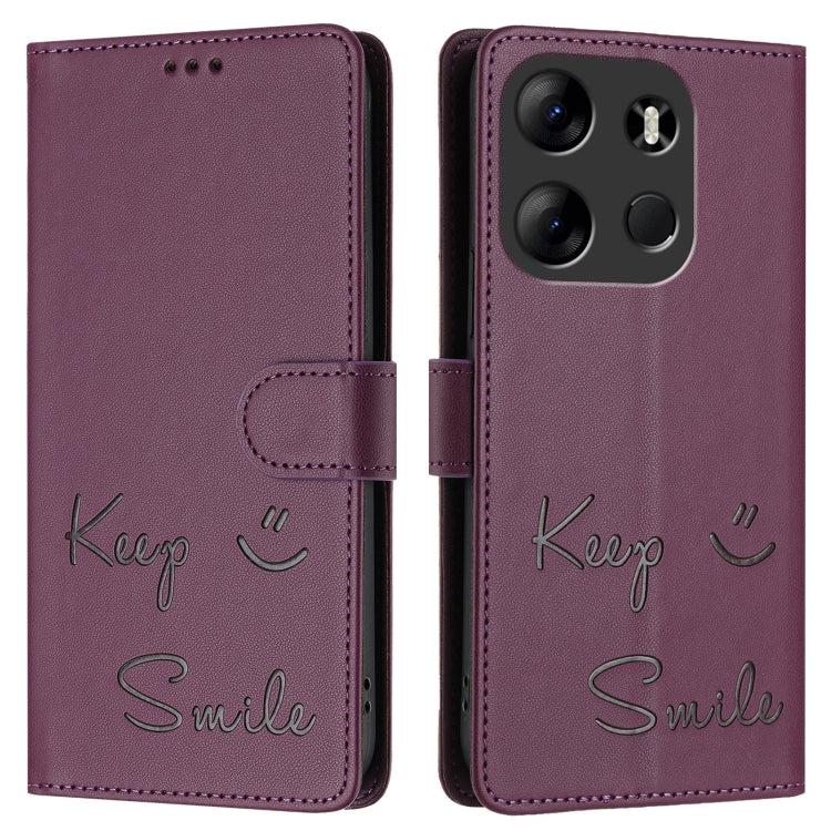 For Tecno Pop 7 / Pop 7 Pro Smile Embossing RFID Leather Phone Case