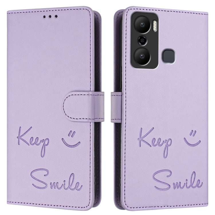 For Infinix Hot 20 Play Smile Embossing RFID Leather Phone Case