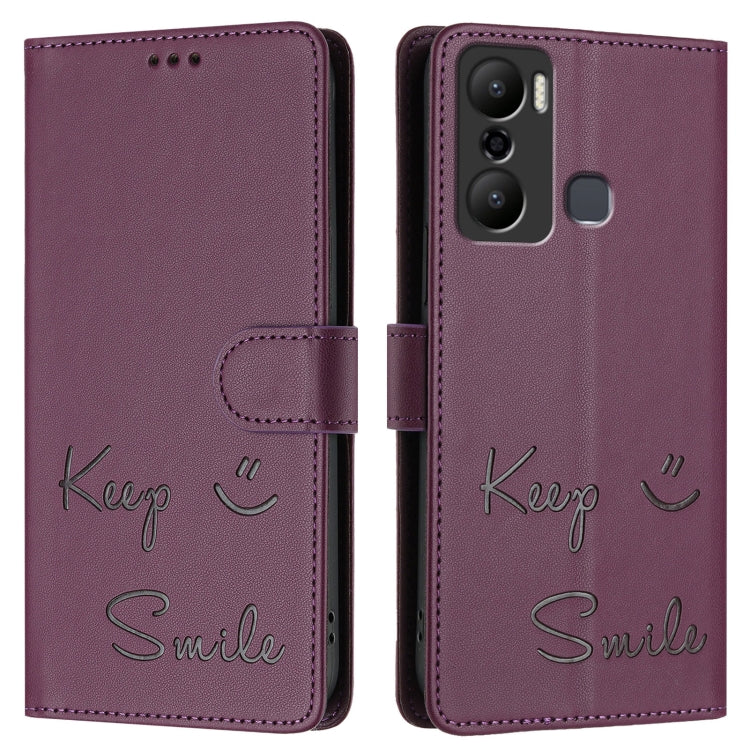 For Infinix Hot 20 Play Smile Embossing RFID Leather Phone Case