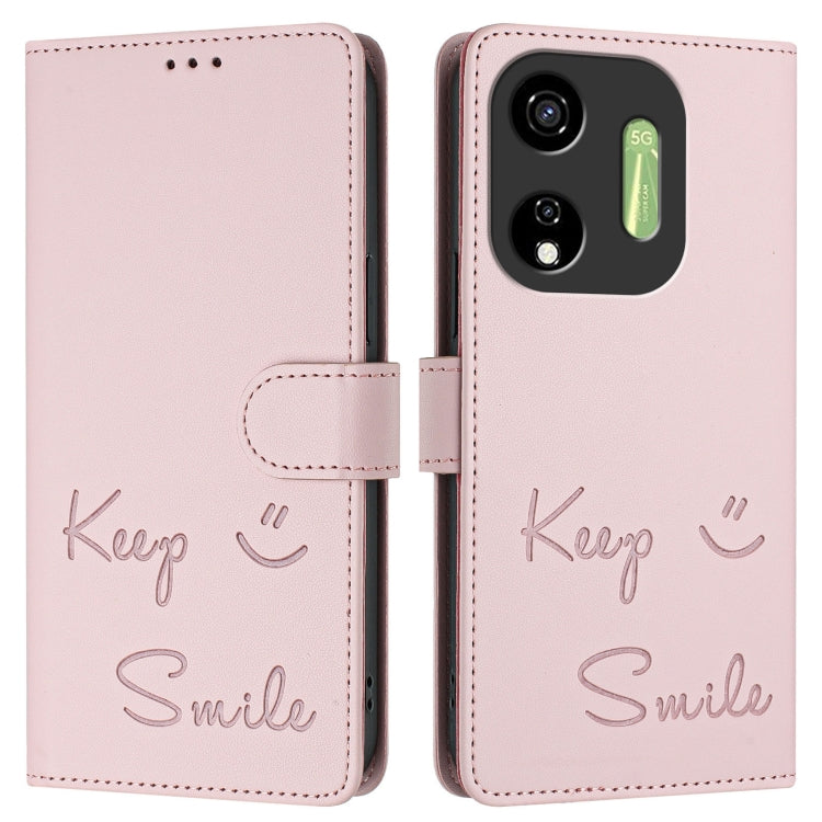 For itel P55 5G Smile Embossing RFID Leather Phone Case