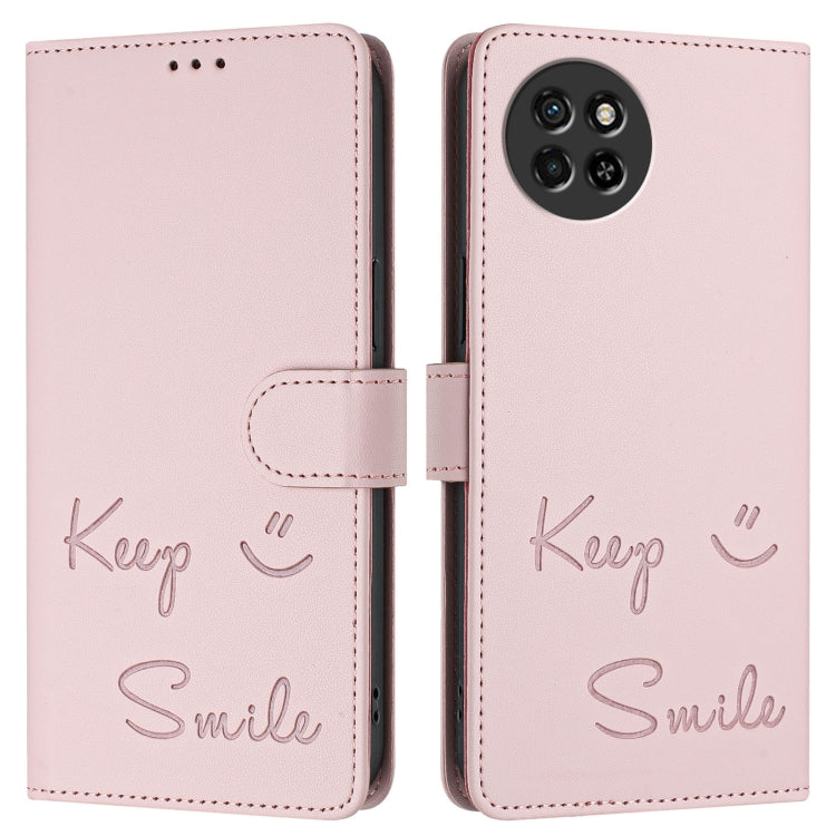 For itel S23 S665L Smile Embossing RFID Leather Phone Case