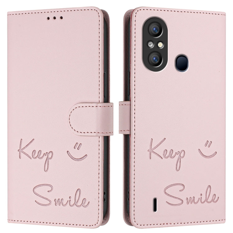 For itel A58 / A49 Smile Embossing RFID Leather Phone Case