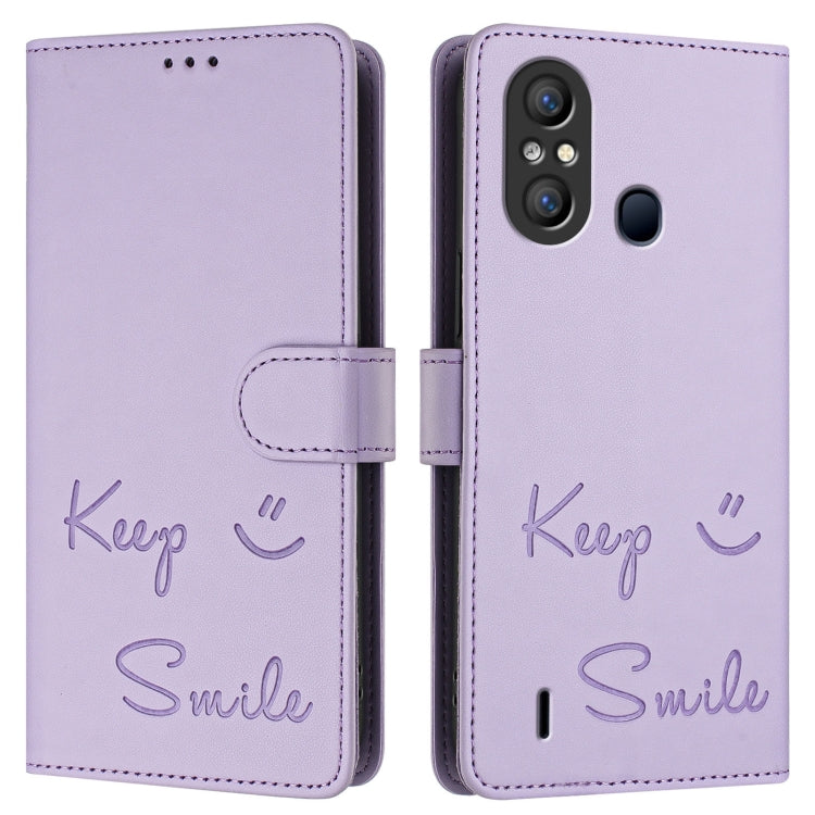 For itel A58 / A49 Smile Embossing RFID Leather Phone Case