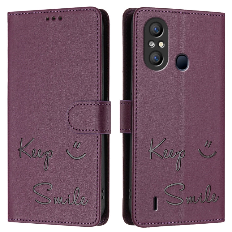 For itel A58 / A49 Smile Embossing RFID Leather Phone Case