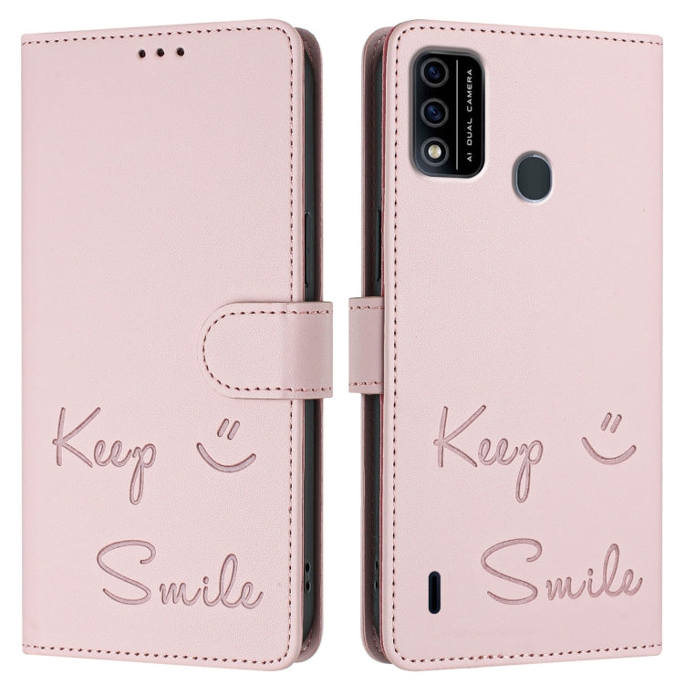 For itel A48 Smile Embossing RFID Leather Phone Case