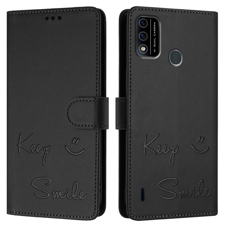 For itel A48 Smile Embossing RFID Leather Phone Case