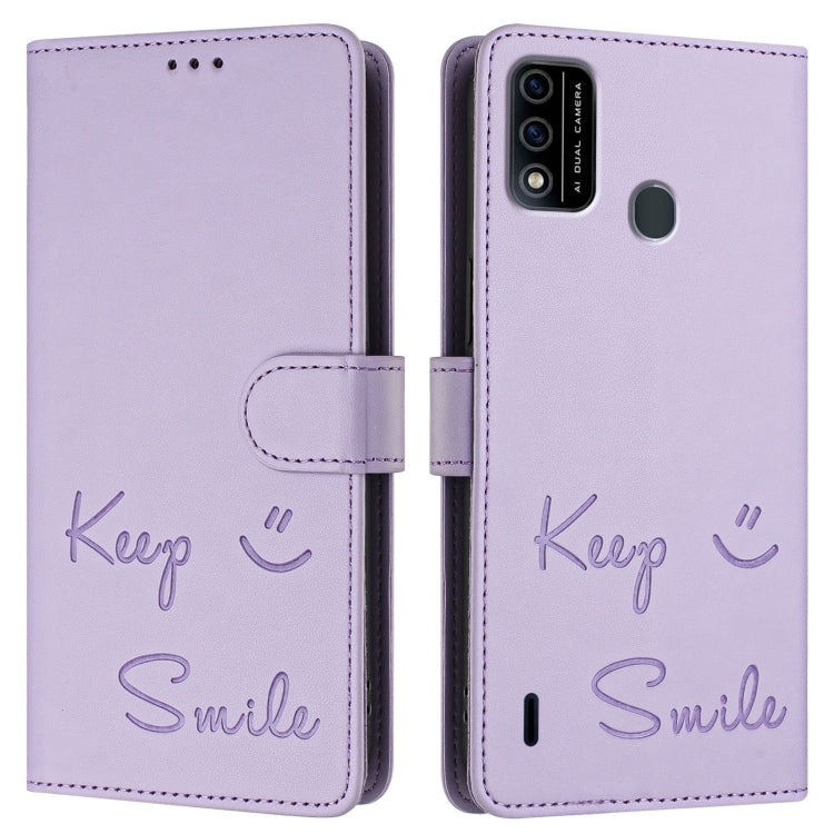 For itel A48 Smile Embossing RFID Leather Phone Case