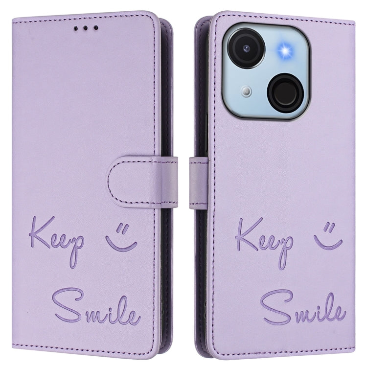 For itel A50C Smile Embossing RFID Leather Phone Case