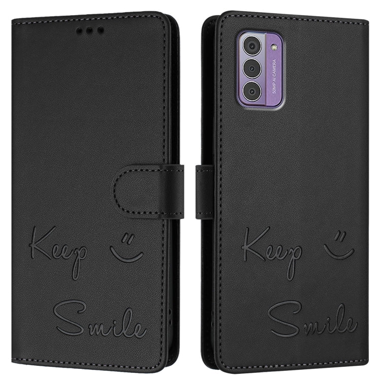 For Nokia G42 / G310 Smile Embossing RFID Leather Phone Case