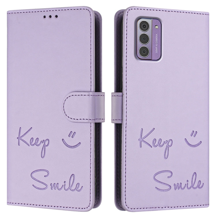 For Nokia G42 / G310 Smile Embossing RFID Leather Phone Case