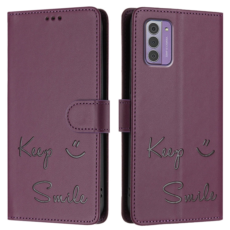 For Nokia G42 / G310 Smile Embossing RFID Leather Phone Case