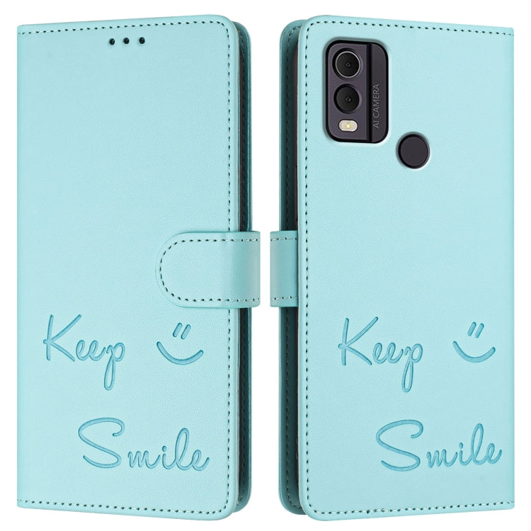 For Nokia C22 Smile Embossing RFID Leather Phone Case