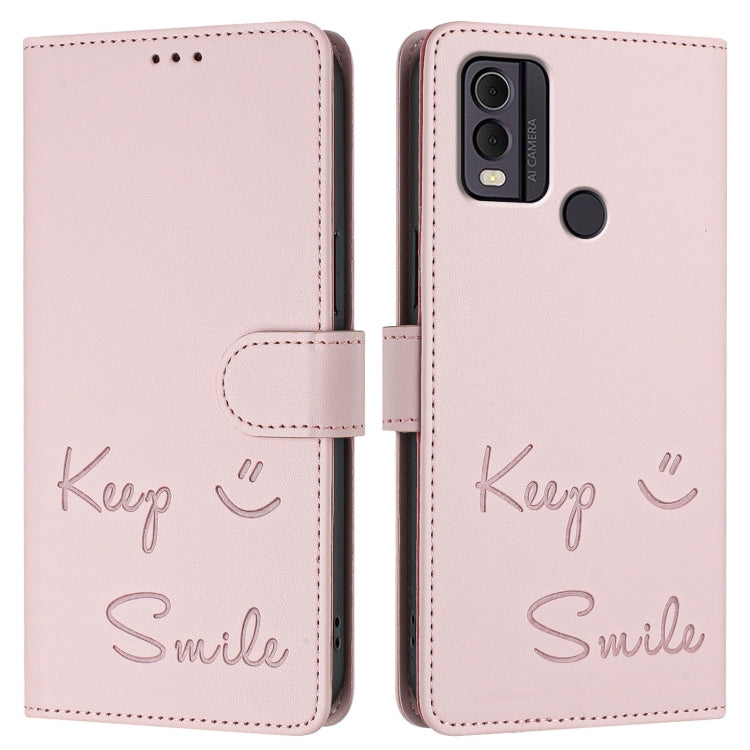 For Nokia C22 Smile Embossing RFID Leather Phone Case