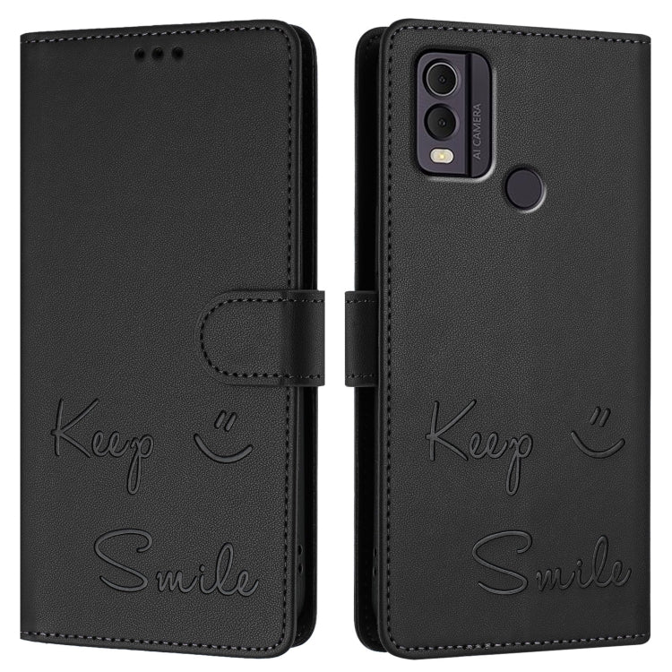 For Nokia C22 Smile Embossing RFID Leather Phone Case
