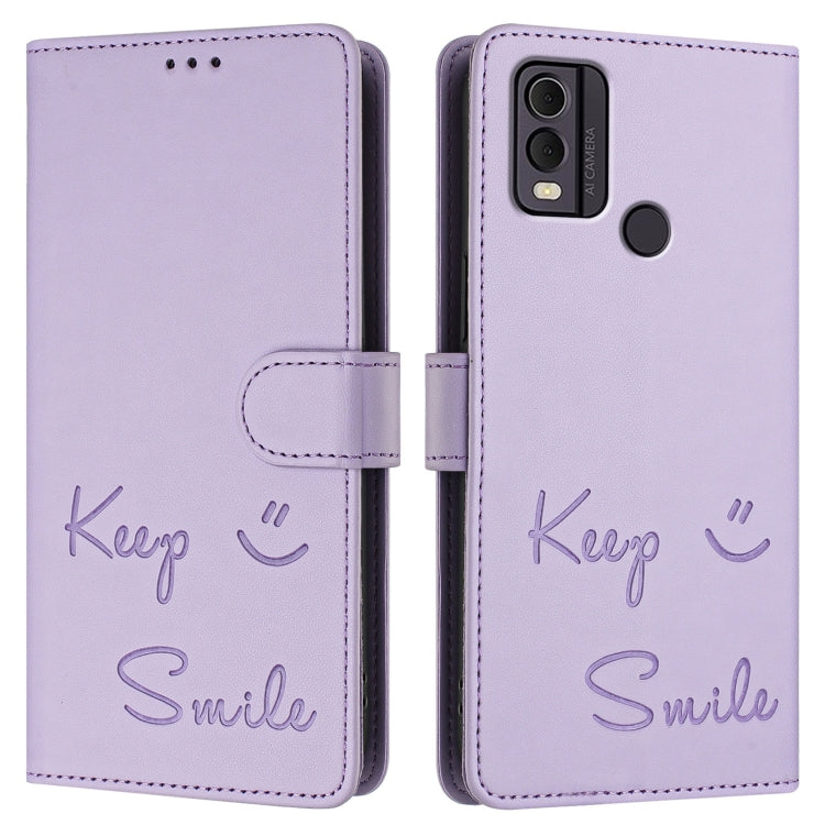 For Nokia C22 Smile Embossing RFID Leather Phone Case