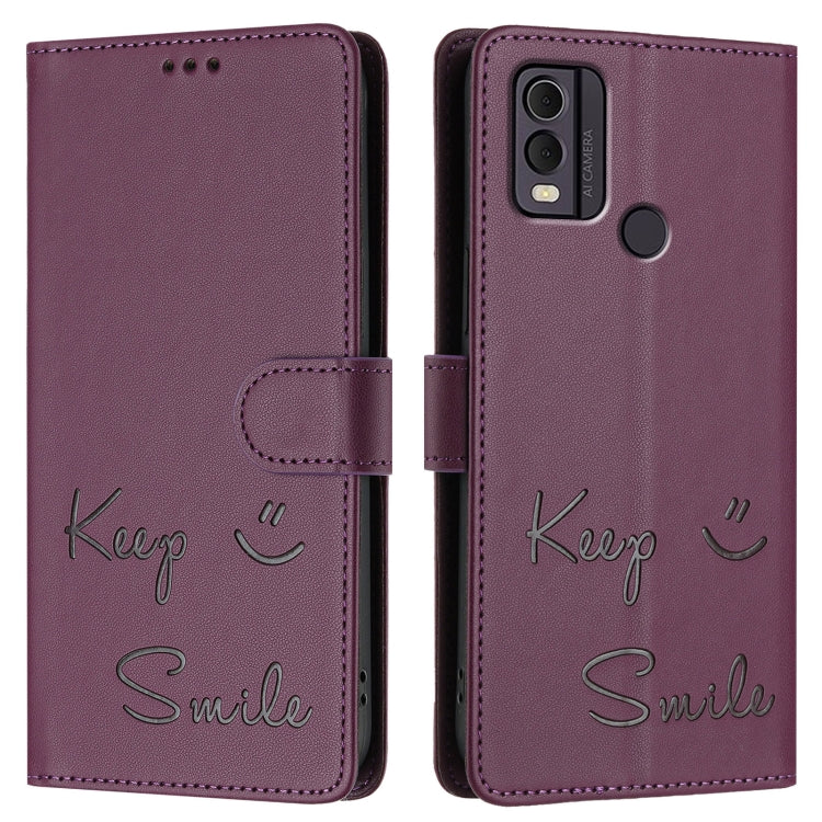 For Nokia C22 Smile Embossing RFID Leather Phone Case