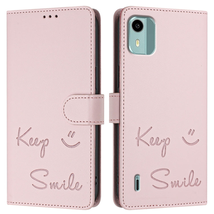 For Nokia C12 Smile Embossing RFID Leather Phone Case