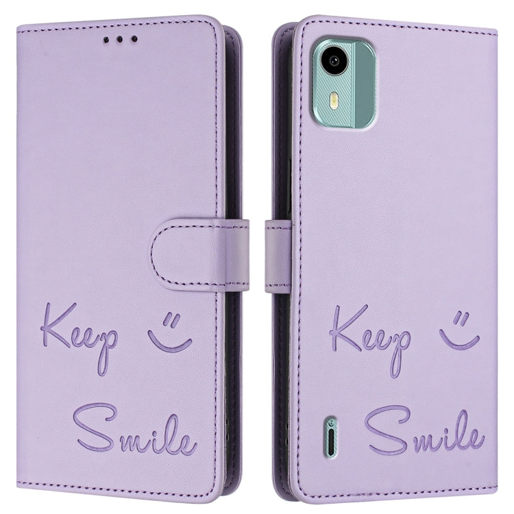 For Nokia C12 Smile Embossing RFID Leather Phone Case