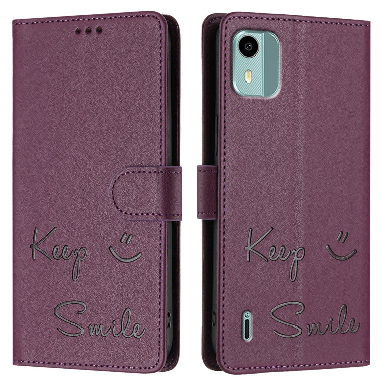 For Nokia C12 Smile Embossing RFID Leather Phone Case
