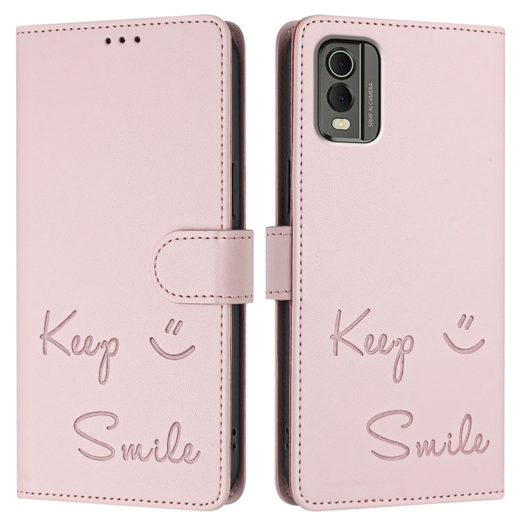 For Nokia C32 Smile Embossing RFID Leather Phone Case