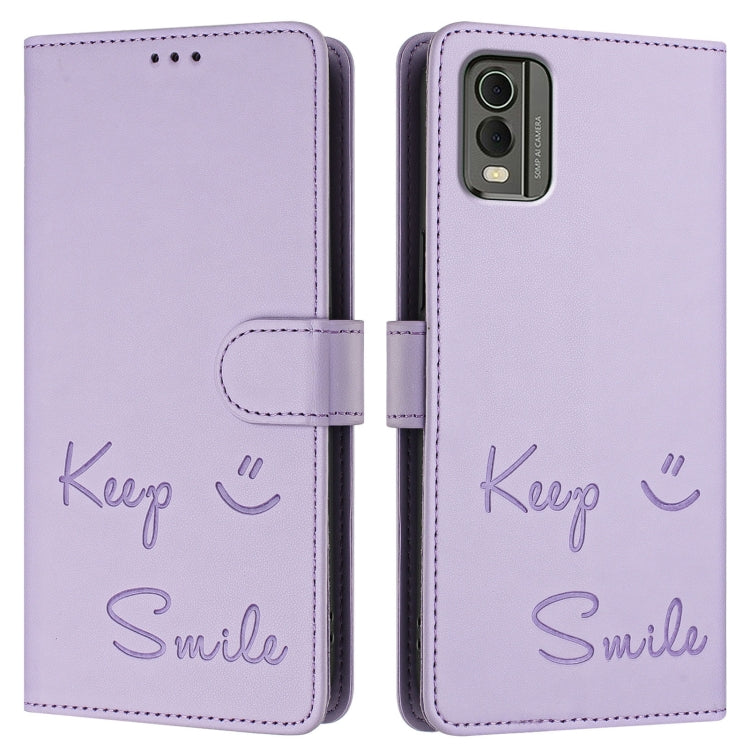 For Nokia C32 Smile Embossing RFID Leather Phone Case