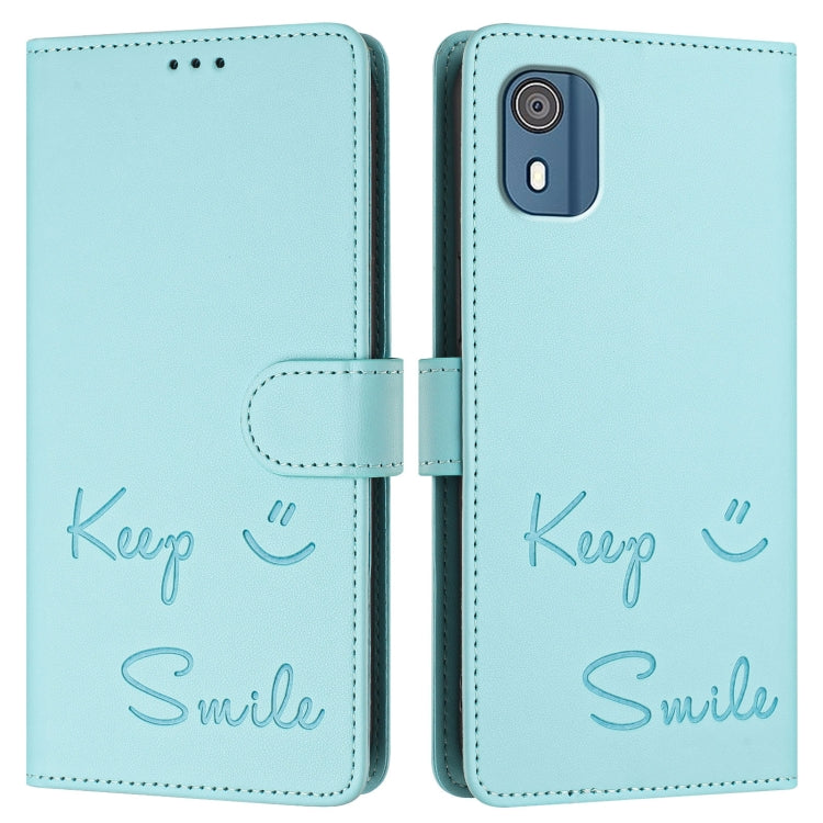 For Nokia C02 Smile Embossing RFID Leather Phone Case