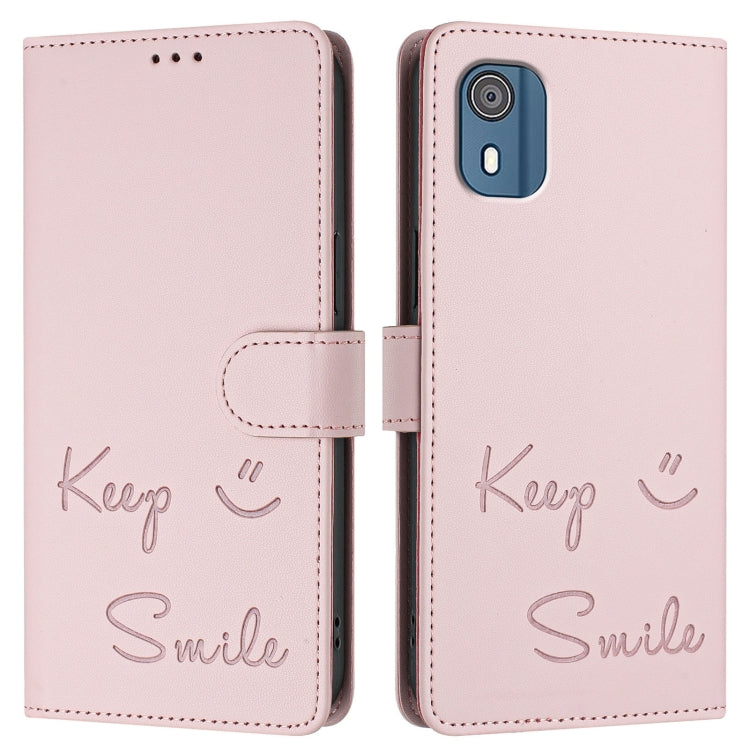 For Nokia C02 Smile Embossing RFID Leather Phone Case