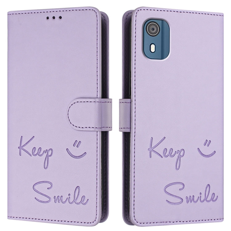 For Nokia C02 Smile Embossing RFID Leather Phone Case
