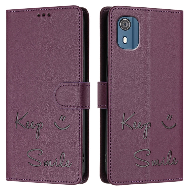 For Nokia C02 Smile Embossing RFID Leather Phone Case