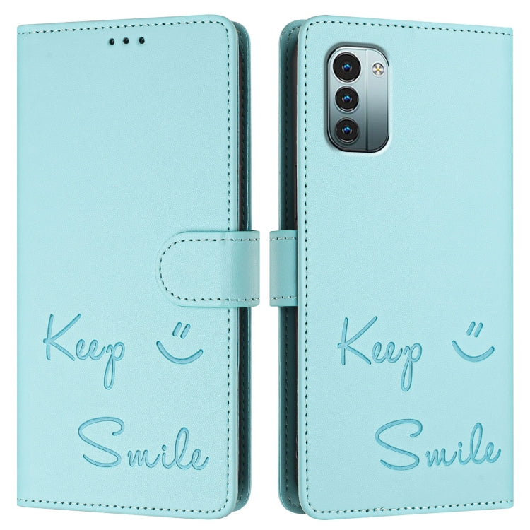 For Nokia G11 / G21  Smile Embossing RFID Leather Phone Case