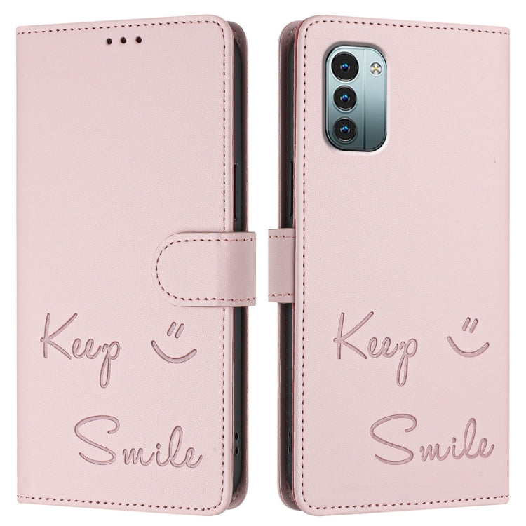For Nokia G11 / G21  Smile Embossing RFID Leather Phone Case