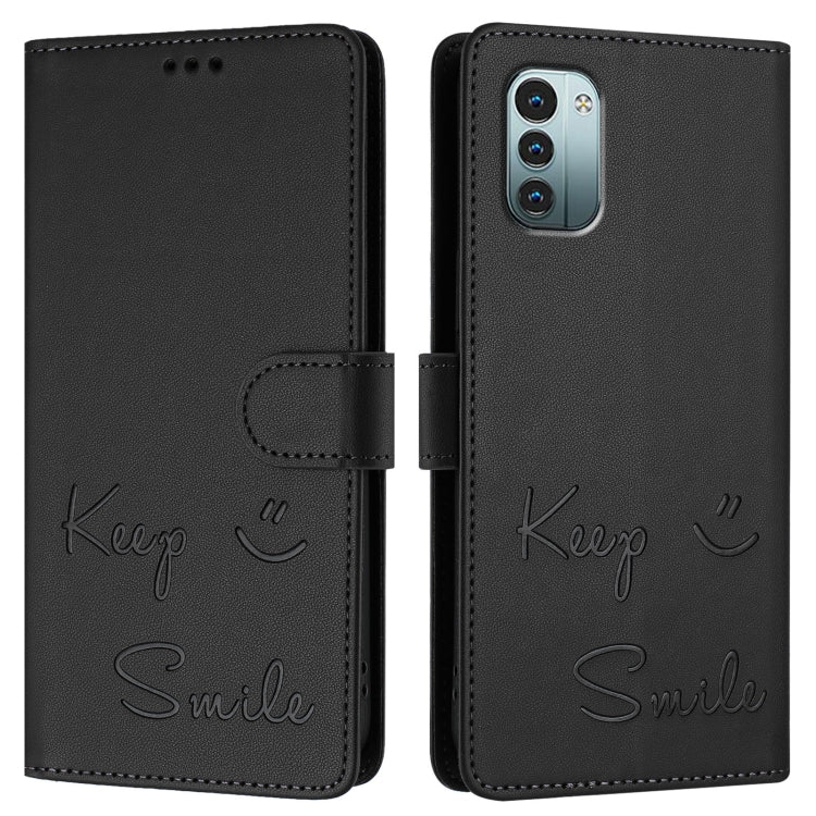 For Nokia G11 / G21  Smile Embossing RFID Leather Phone Case