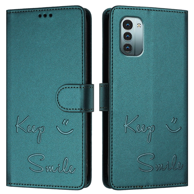 For Nokia G11 / G21  Smile Embossing RFID Leather Phone Case