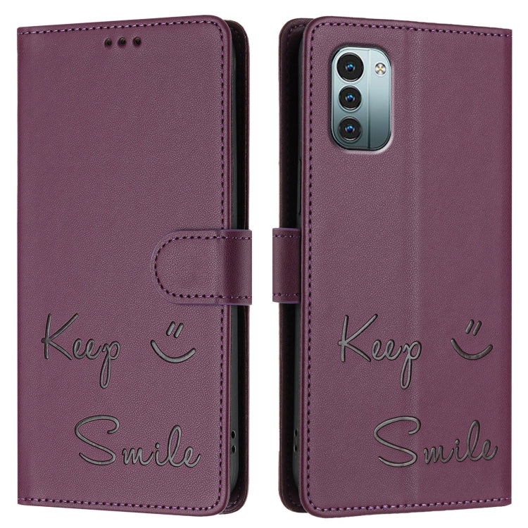 For Nokia G11 / G21  Smile Embossing RFID Leather Phone Case